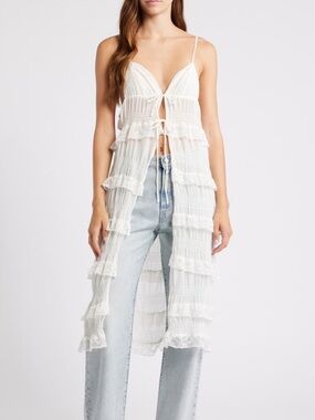 House of CB Mistress Rocks White Lace Frilled Longline top/duster